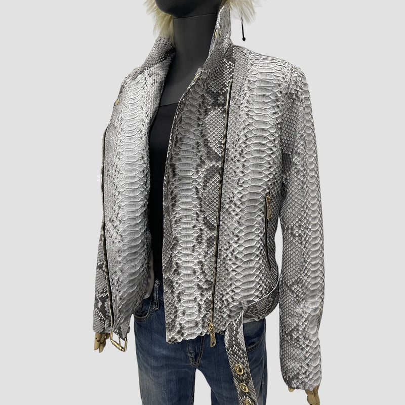 Python leather biker jacket