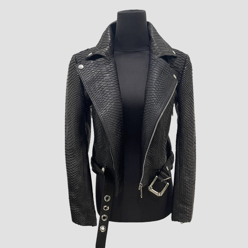 Python leather biker jacket