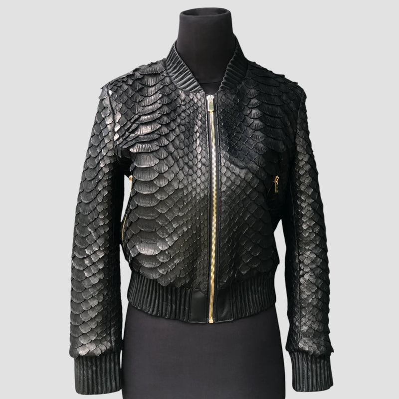 King python leather bomber jacket