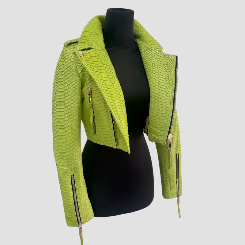 Python leather biker jacket