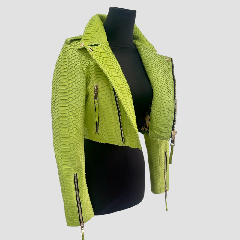 Python leather biker jacket