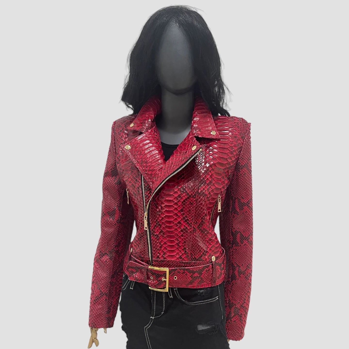Python leather biker jacket