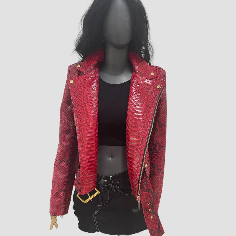 Python leather biker jacket