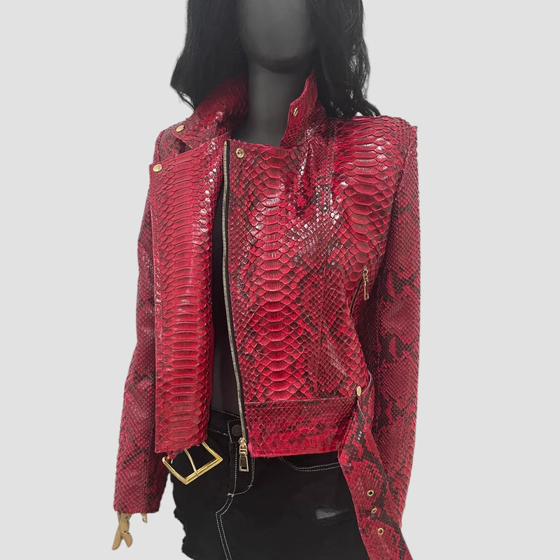 Python leather biker jacket