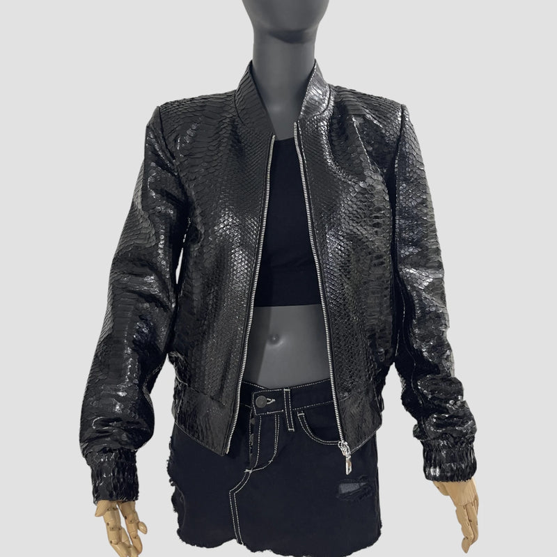 Python leather bomber jacket