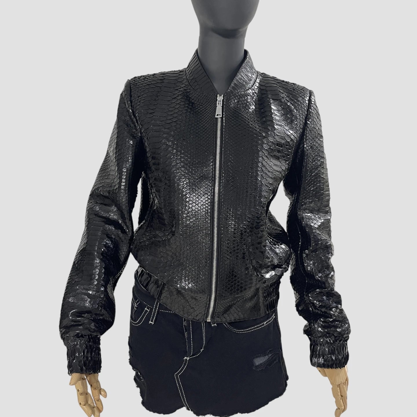 Python leather bomber jacket