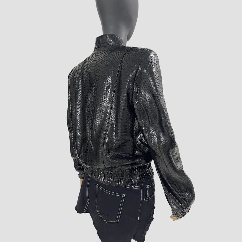 Python leather bomber jacket