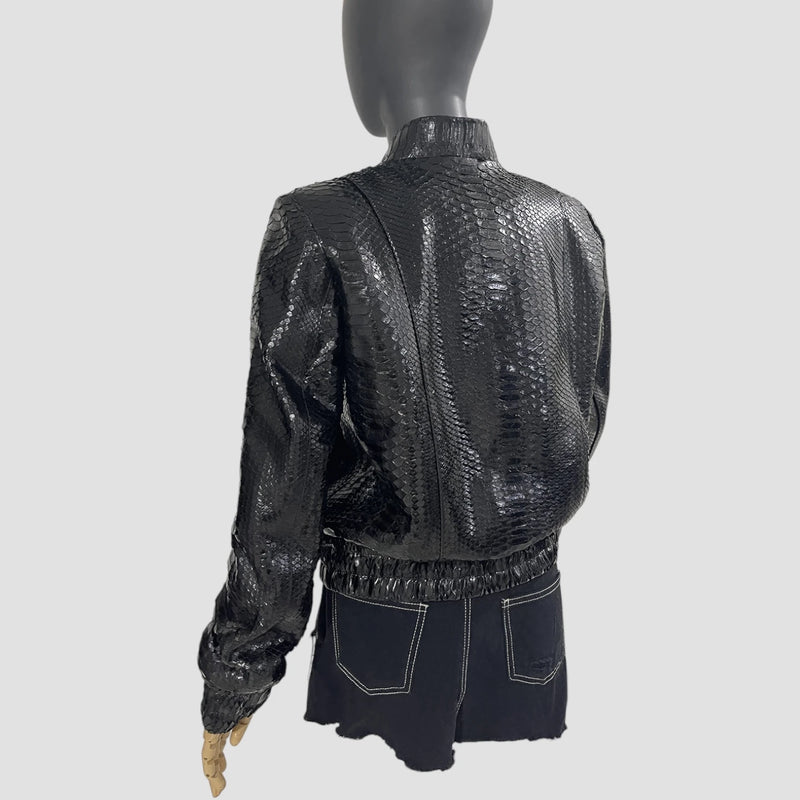 Python leather bomber jacket