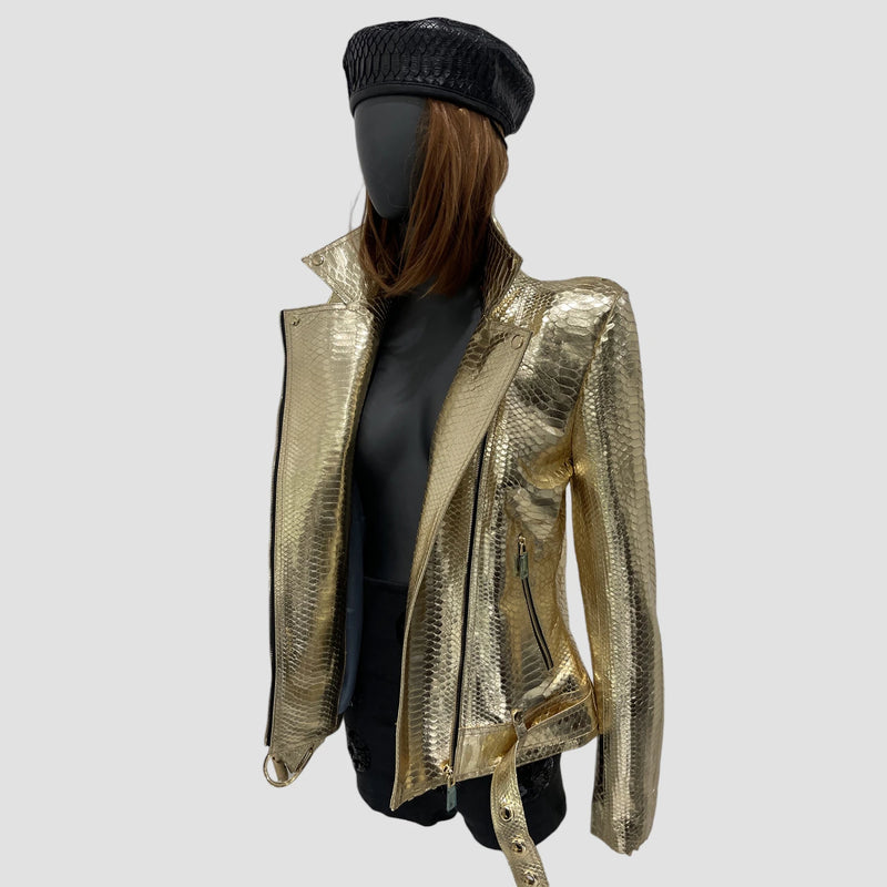 Python leather biker jacket