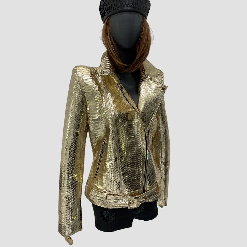 Python leather biker jacket