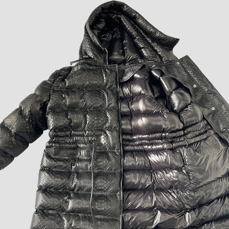 Man's duck down python leather jacket