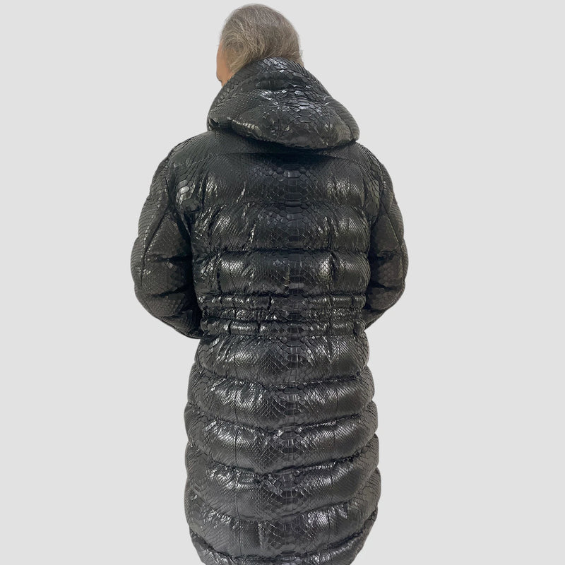Man's duck down python leather jacket