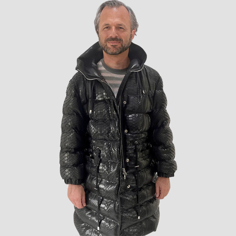 Man's duck down python leather jacket