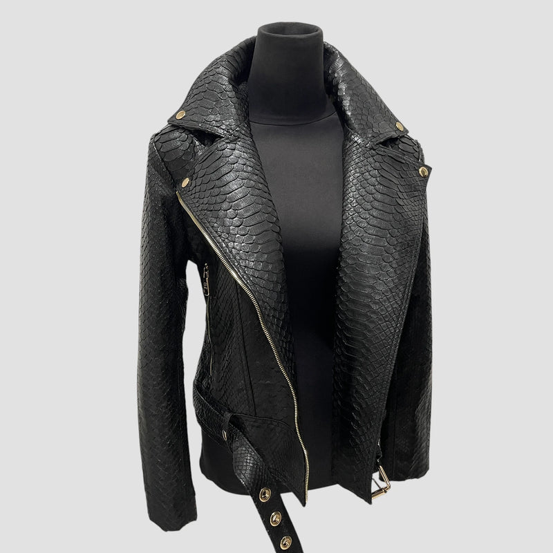 Python leather biker jacket