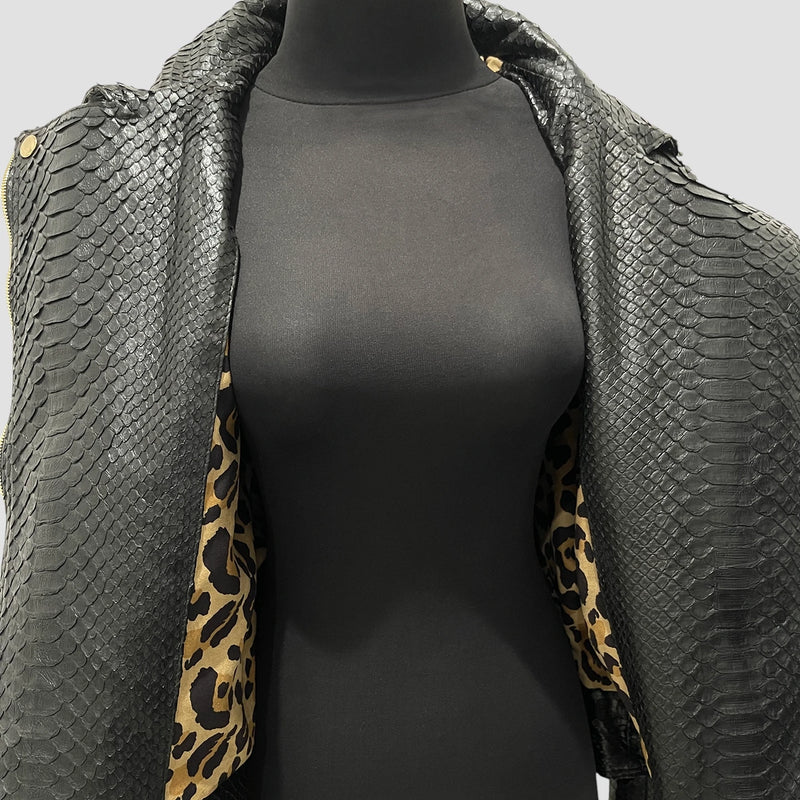 Python leather biker jacket