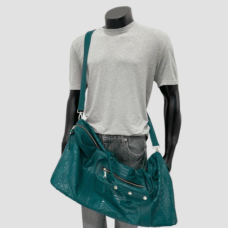 Python leather duffel bag