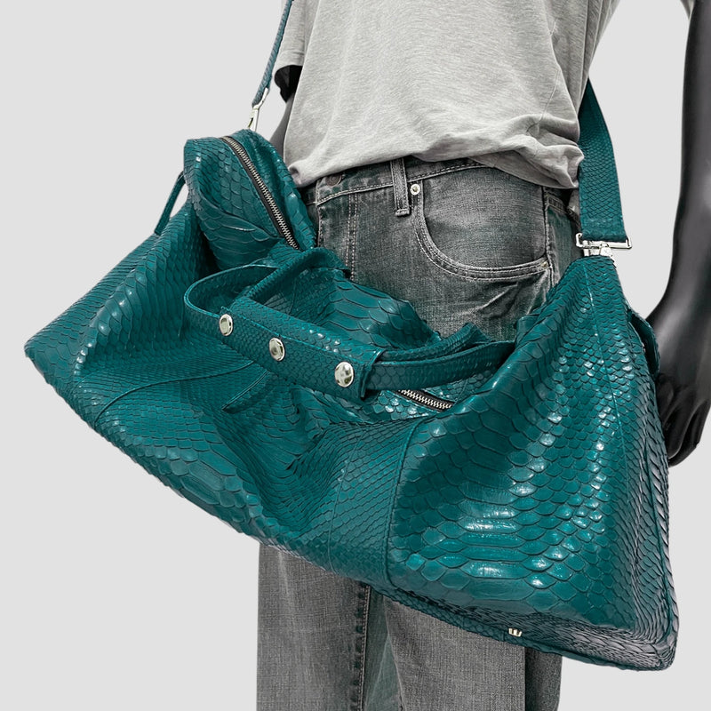 Python leather duffel bag