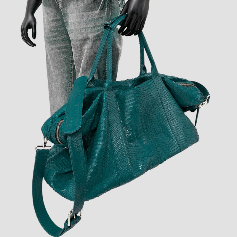 Python leather duffel bag
