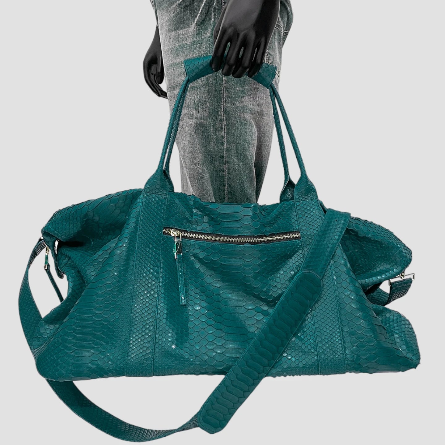 Python leather duffel bag