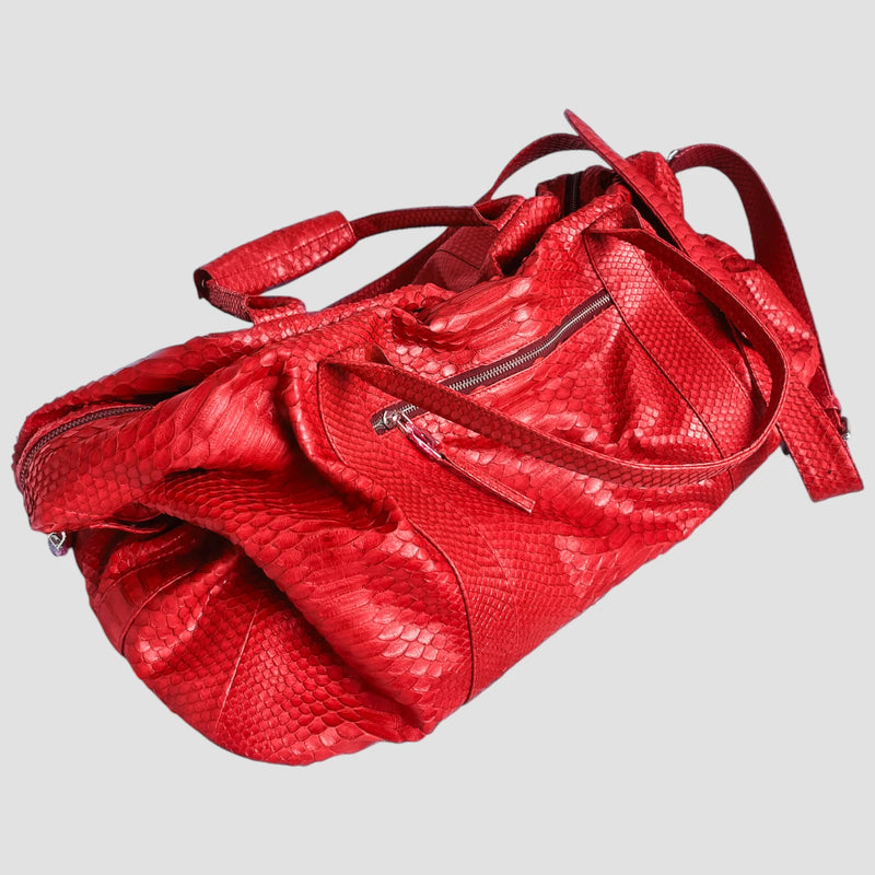 Python leather duffel bag