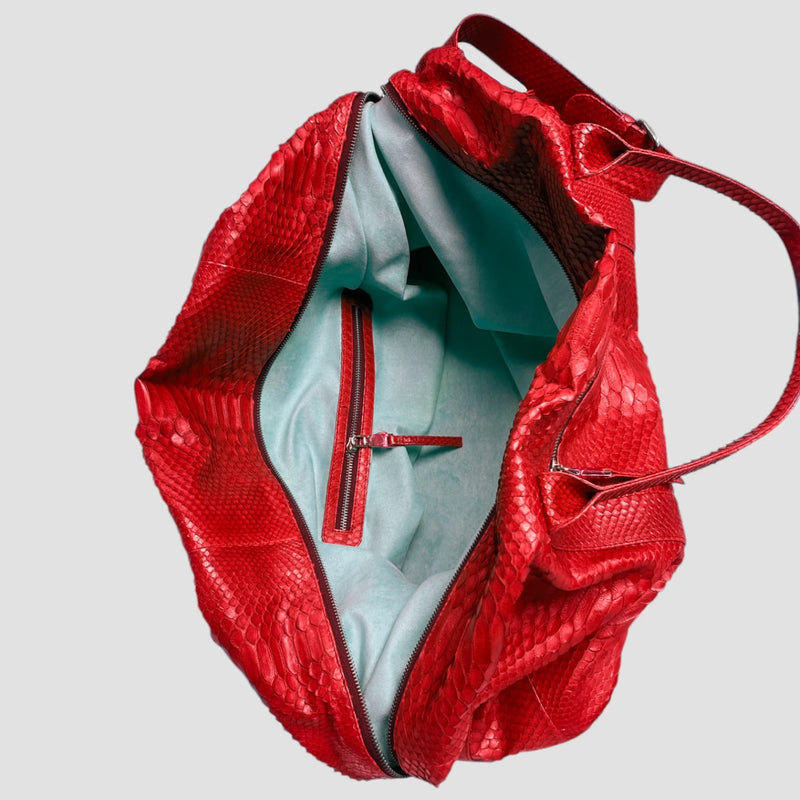 Python leather duffel bag