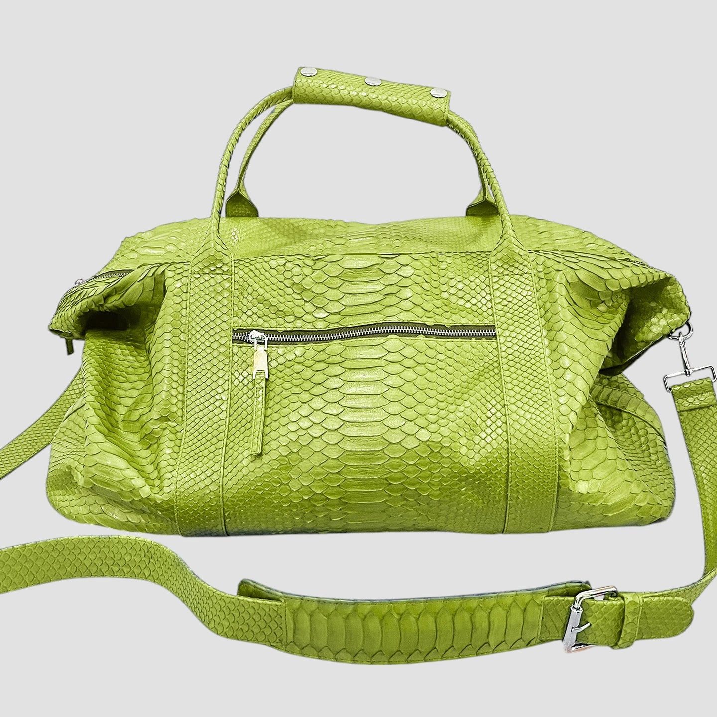 Python leather duffel bag