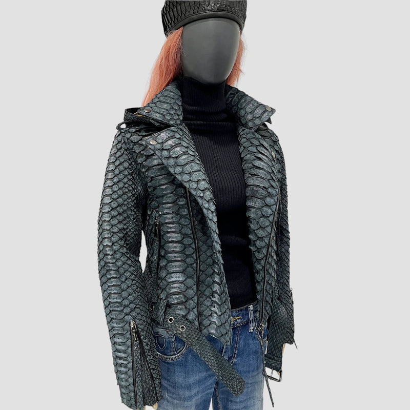 King python leather biker jacket antique