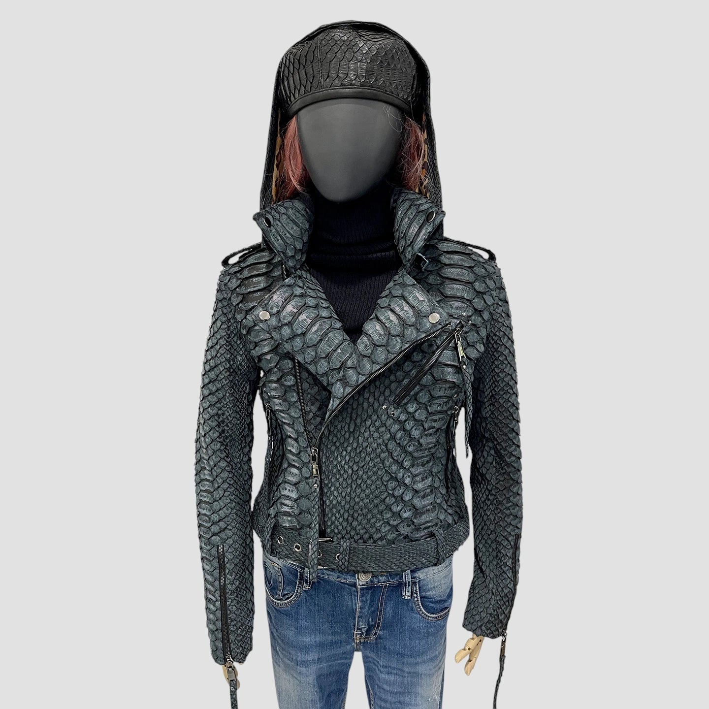 King python leather biker jacket antique