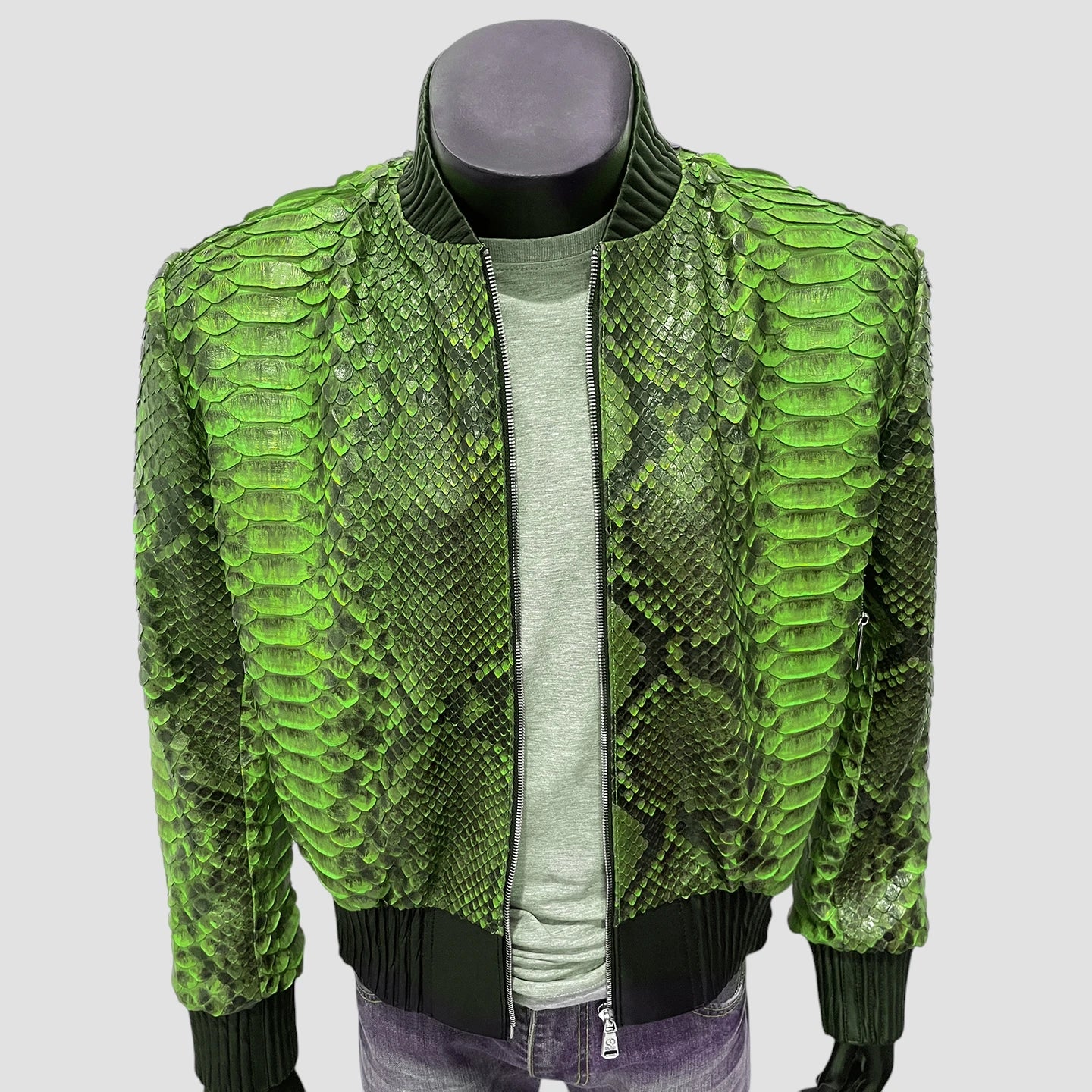 King python leather bomber jacket
