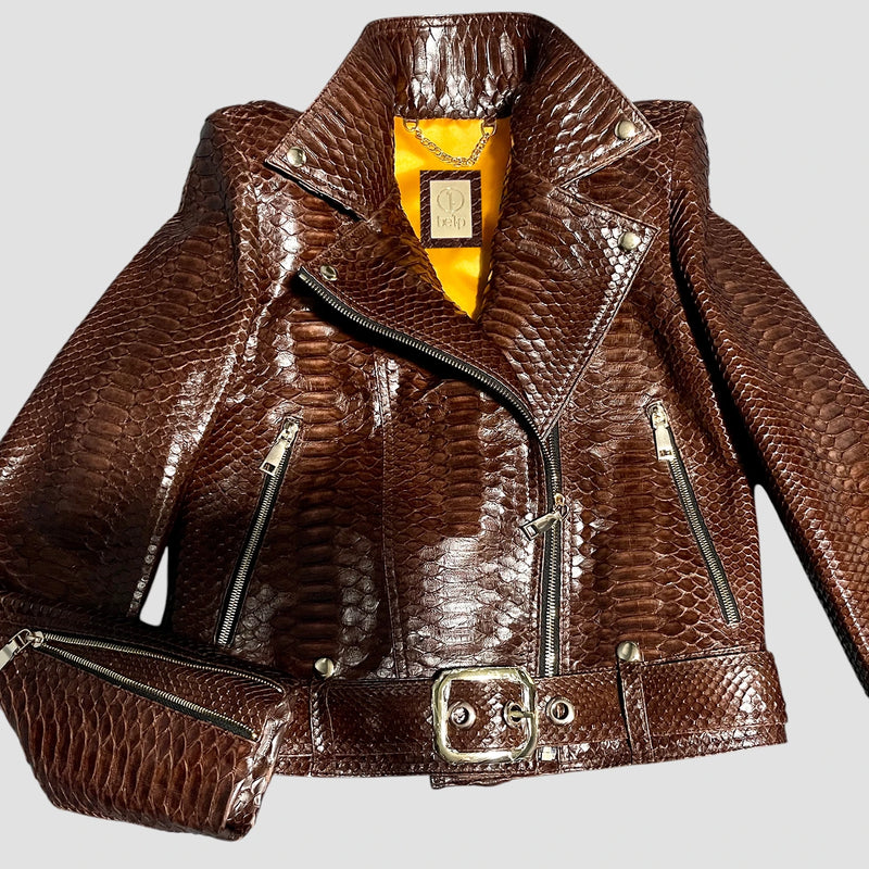Python leather biker jacket