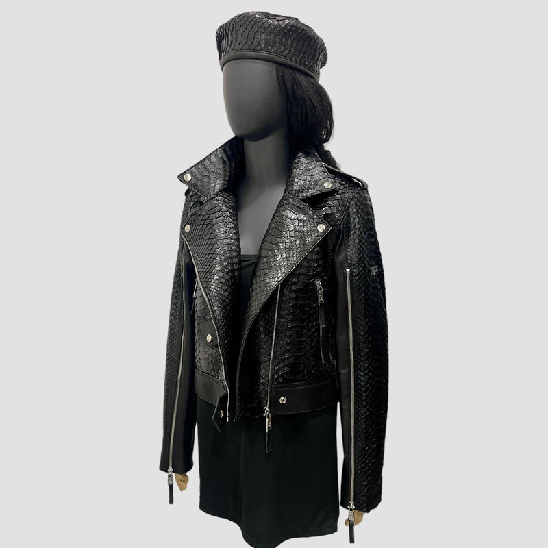Python leather biker jacket