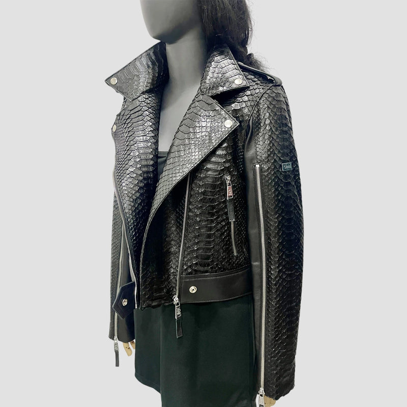 Python leather biker jacket