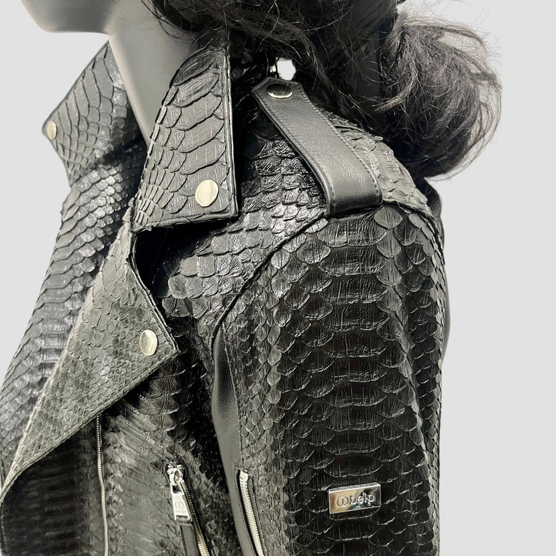 Python leather biker jacket