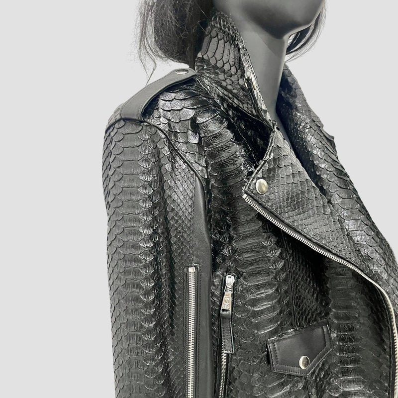 Python leather biker jacket