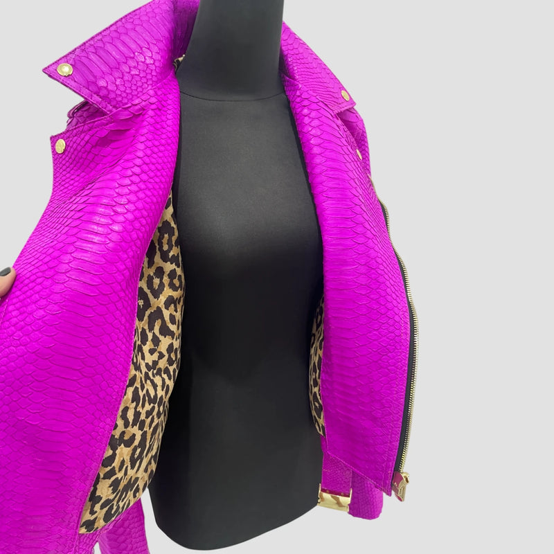 Python leather biker jacket