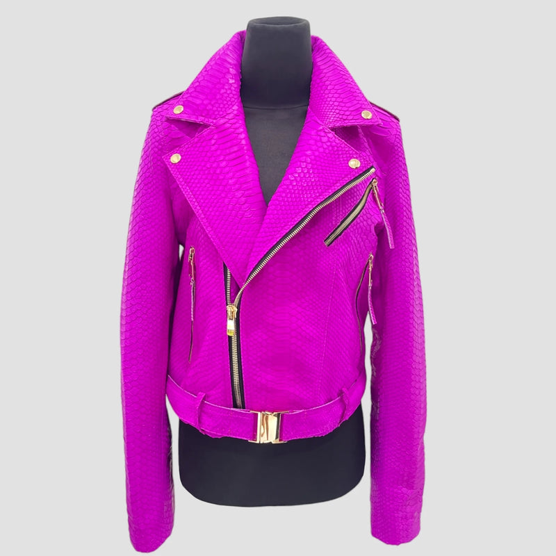 Python leather biker jacket