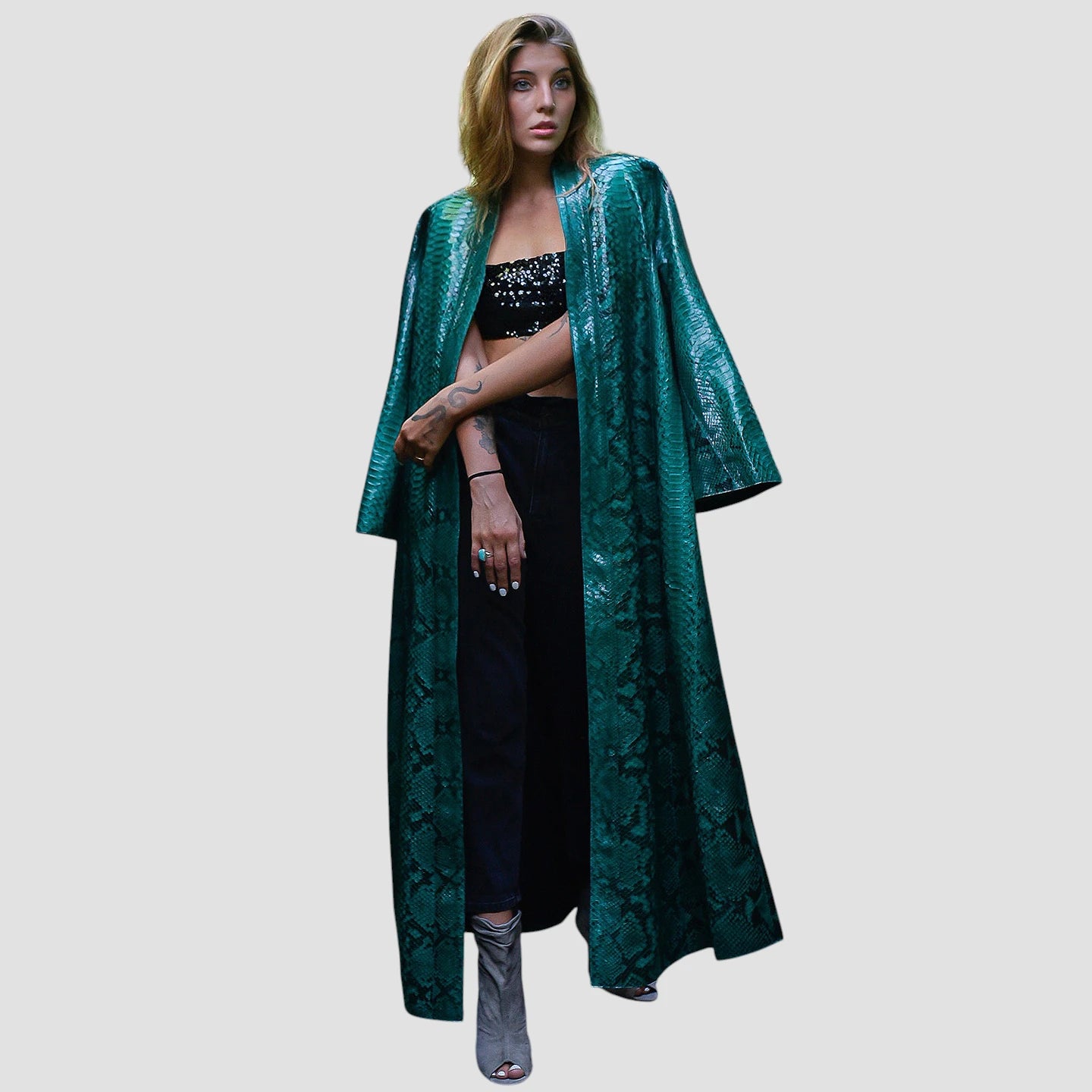 Python leather cape coat