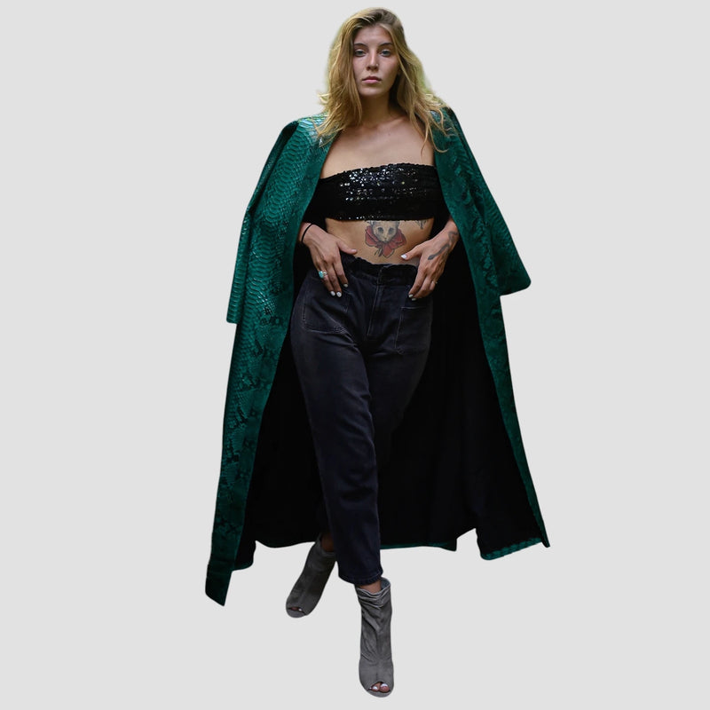 Python leather cape coat