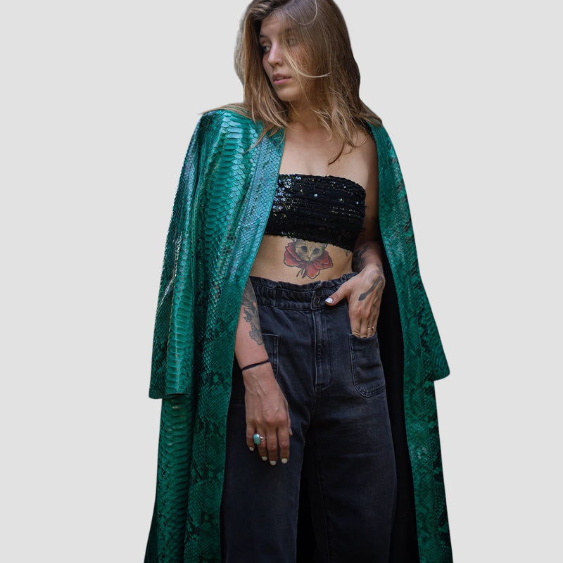 Python leather cape coat