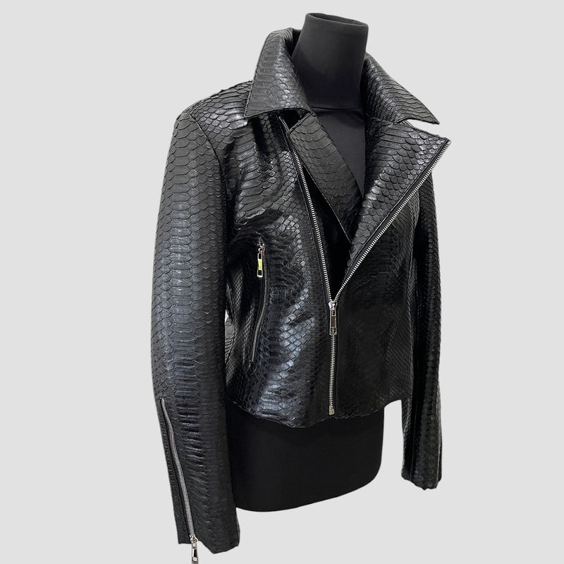 Python leather biker jacket