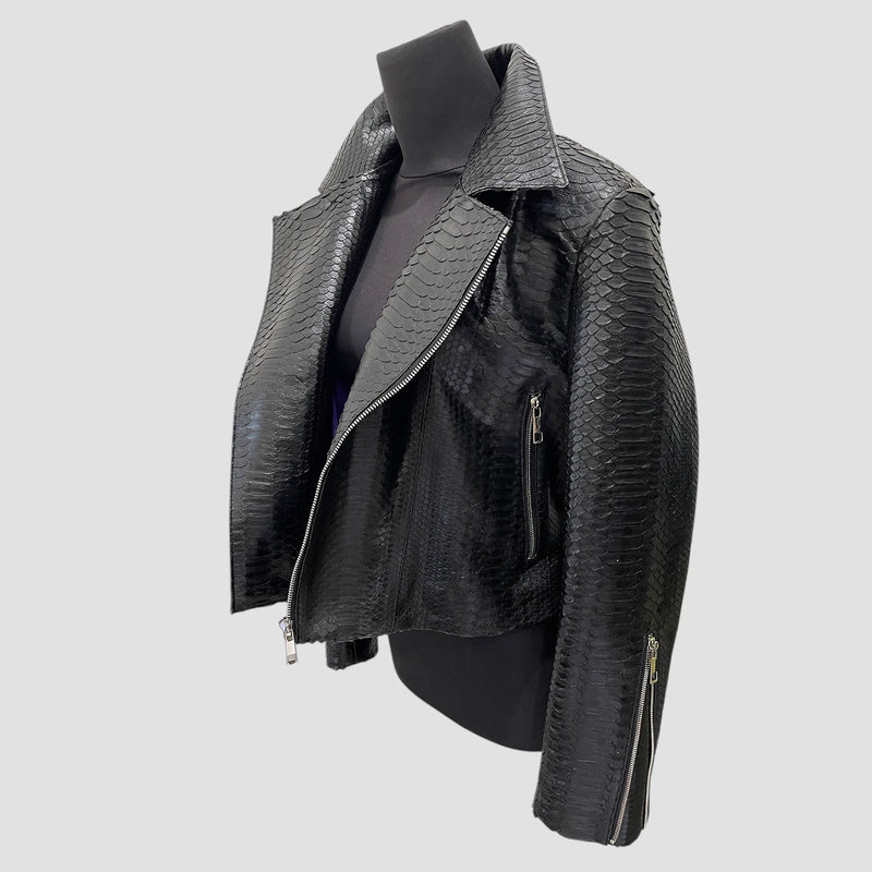 Python leather biker jacket