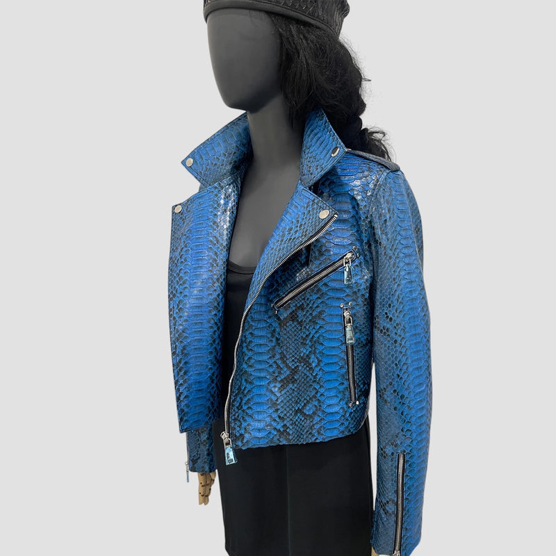 Python leather biker jacket