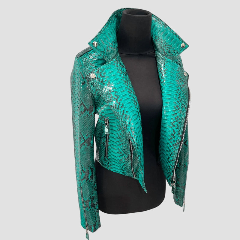 Python leather biker jacket