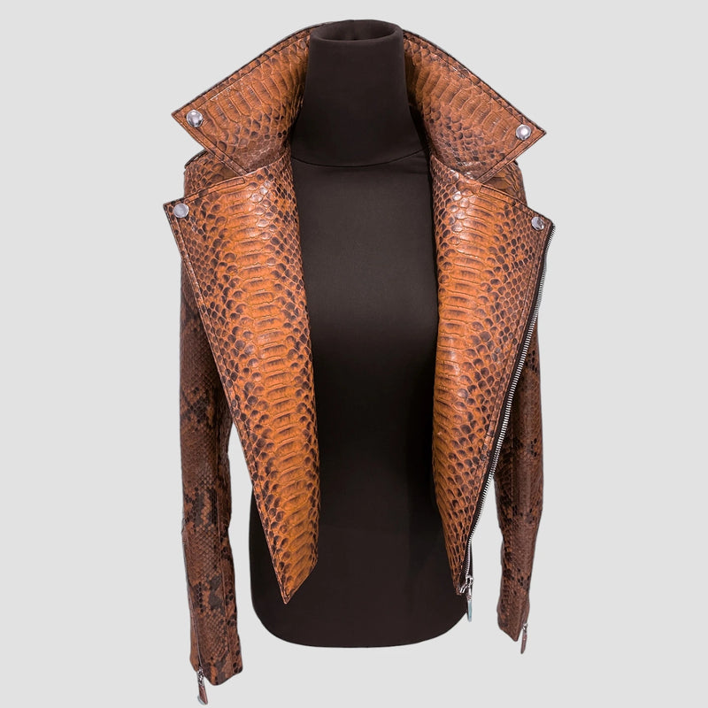 Python leather biker jacket
