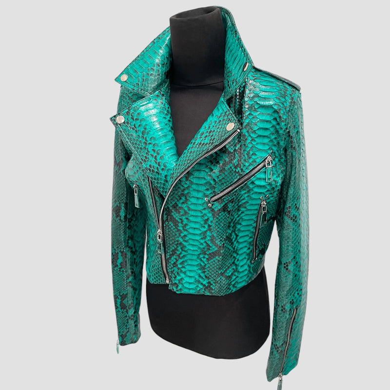 Python leather biker jacket
