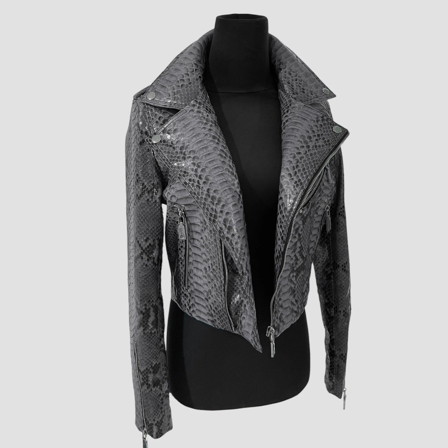 Python leather biker jacket