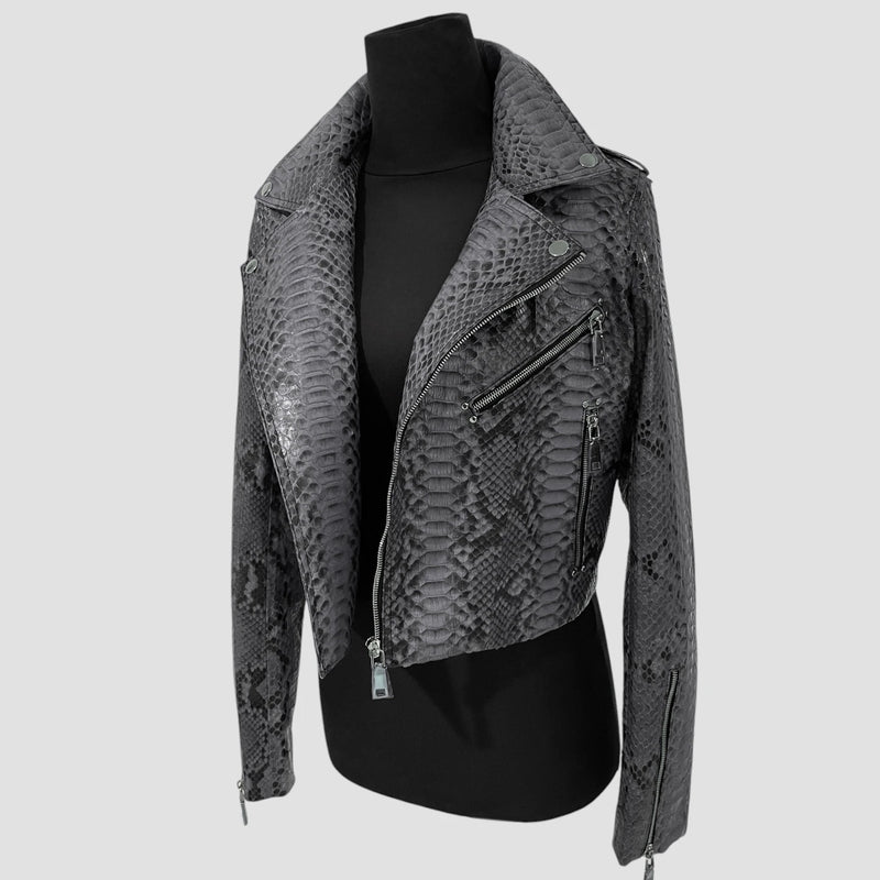 Python leather biker jacket
