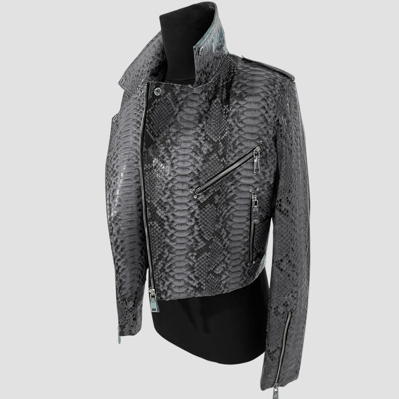 Python leather biker jacket