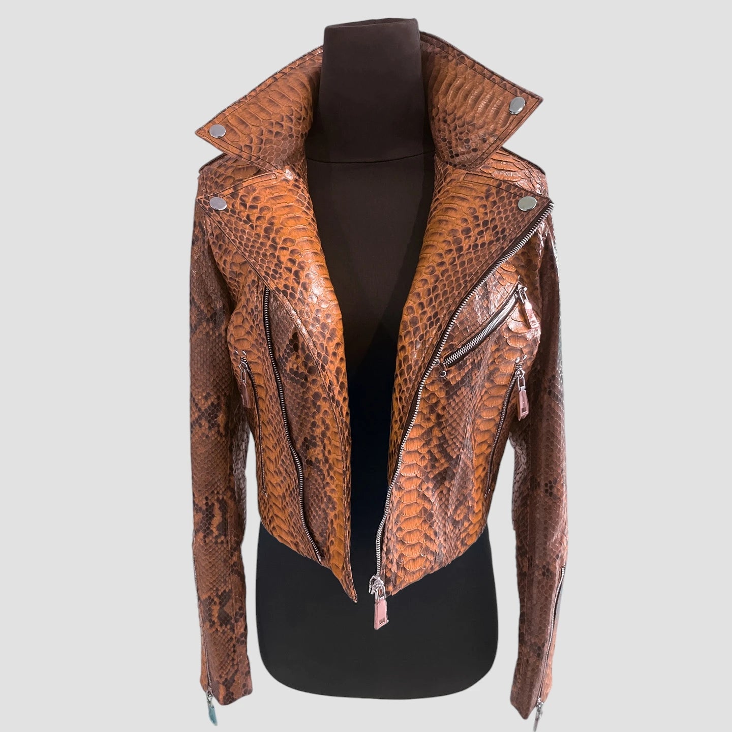 Python leather biker jacket