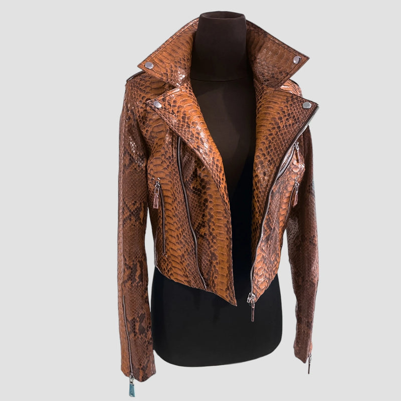 Python leather biker jacket